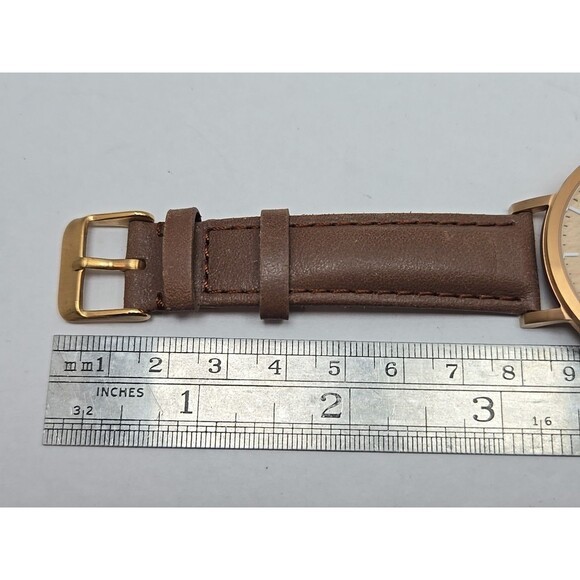 Tmbr The Helm Wood Dial Watch Rose Gold Tone 40mm Brown Leather New Battery - Picture 9 of 12